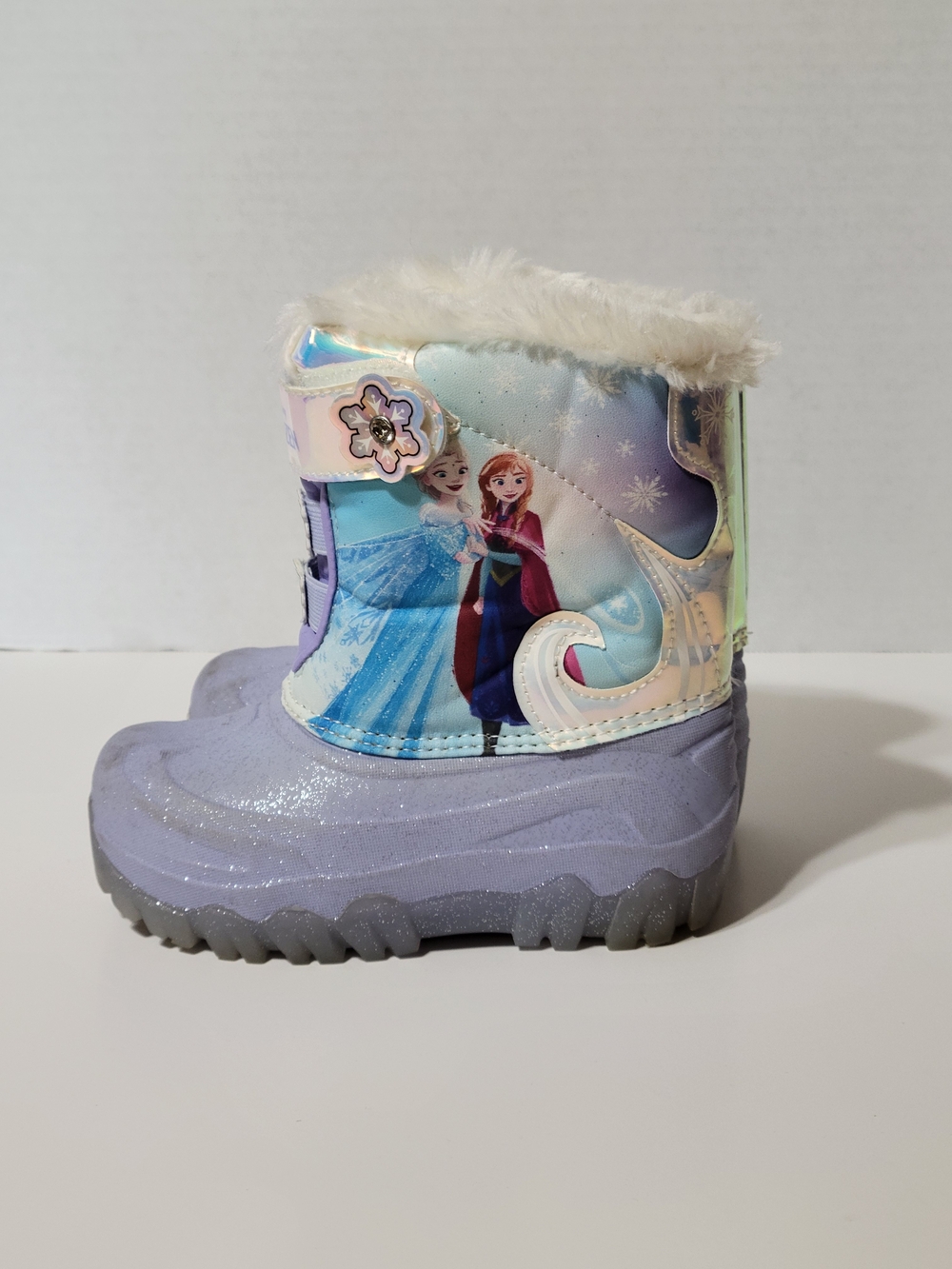 Title: Disney Frozen Elsa & Anna Winter Snow Boots Girls Size 10 Purple Faux Fur